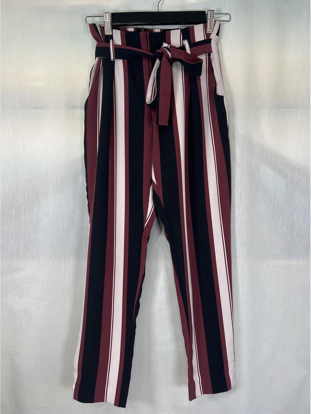 Revamped Striped Belted Dress Pants Women's XS